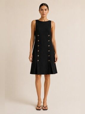 Vintage Santa Fe  Black Wool Button Detail A-Line Dress 12)